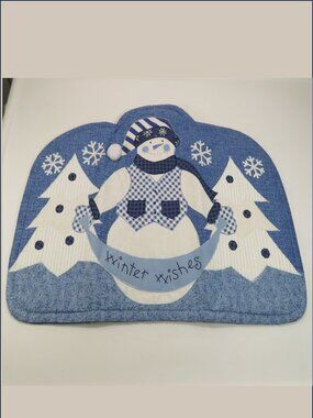 Snowman wall decor or placemat  stitched design Winter Holiday
